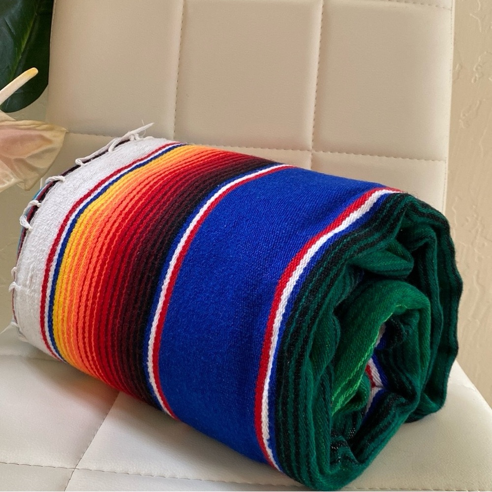 Striped Mexican-Style Throw Blanket in Blue, Green, Red